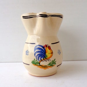 handmade Italian majolica glazed earthenware jug for wine or water Rustic terracotta decorations hand-painted rooster jug Old pitcher