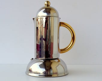 6 cups, Vintage Italian , Inoxpran Orchidea Gold inox 18-10 coffee maker espresso machine, Kitchenware, Barista,  coffee maker collectibles