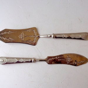 Silver 800 spoon and knife,  Vintage Italy, cutlery with decoration, spoon length 25.7cm, knife length 25.2cm