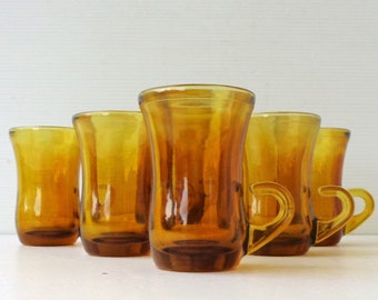 6 Vintage 60s Italian espresso cups,  vintage liqueur glasses, pair of retro amber brown coffee cups, demitasse espresso