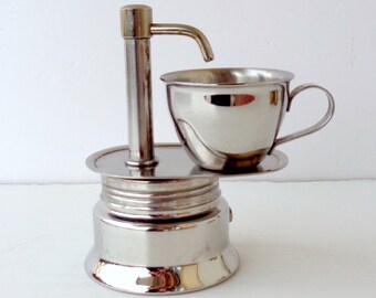 Italian espresso maker, serving stovetop espresso pot, completely in 18/10 steel  Italian espresso one dose, with  thermal mug