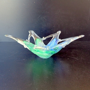 Cristal de Murano, centro de mesa, hecho a mano, pintado, Vintage Italia años 70, altura 6 cm ancho 19 cm, peso 468gr ¡Muy buen estado vintage!