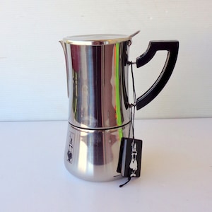 Brand &quot;Bialetti Inox&quot; 3 cups Italian espresso coffee maker Vintage coffee maker 1980s Collectible coffee pots Steel tableware