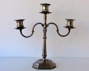 Old Italy  heavy  White brass candelabra for 3 candlestick holders,  antique candle holder, elegant home decor, height 35 cm width 35 cm