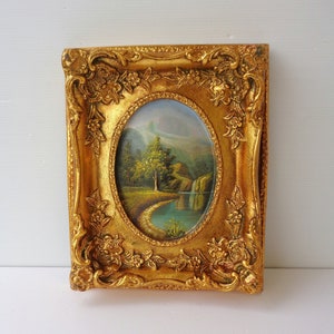 Vintage Italy oil painting  "landscape" framed in the beautiful wooden gilded frame, framed  BAROCCO style Wall hanging Decor