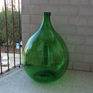 54 lt Vintage Italian green glass giant jar, wine jar, Old Italy demijohn vintage bar restaurant Decor, Authentic Italian farmhouse decor