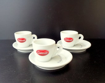 3 Tassen und Untertasse für Kaffee, Marke Camardo, Made in Italy, Kapazität 70 ml, nie benutzt