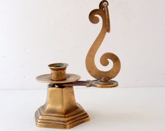 Old candle holder, in Brass, Vintage Italy 40s, Height 16.5cm, base width 8.5cm,