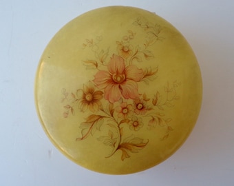 Old jewelry box, in Marble, with floral decoration, diameter 11cm, height 5.5cm, Vintage Italy from the 1980s