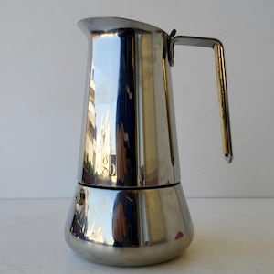 6 cups , Brand Guido Bregna, Siesta Gold, Italian large inox 18 10 coffee maker espresso ,with 24 carat pure gold plated details