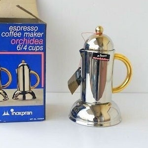 Vintage Italian , Inoxpran Orchidea Gold inox 18-10 coffee maker espresso machine, Kitchenware, Barista,coffee maker collectibles,never used
