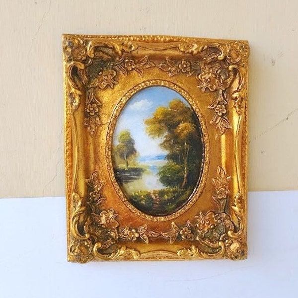 Vintage Italy oil painting  "landscape" framed in the beautiful wooden gilded frame, framed  BAROCCO style Wall hanging Decor