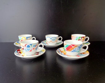 for Italian espresso coffee, five cups with porcelain saucer, 75ml capacity, new, never used,IL CASTELLO BRAND