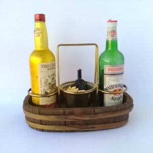 Italy vintage Wooden bottle and snack holder, for vintage bar furniture for picnic tools craftmanship 2 bottles holder