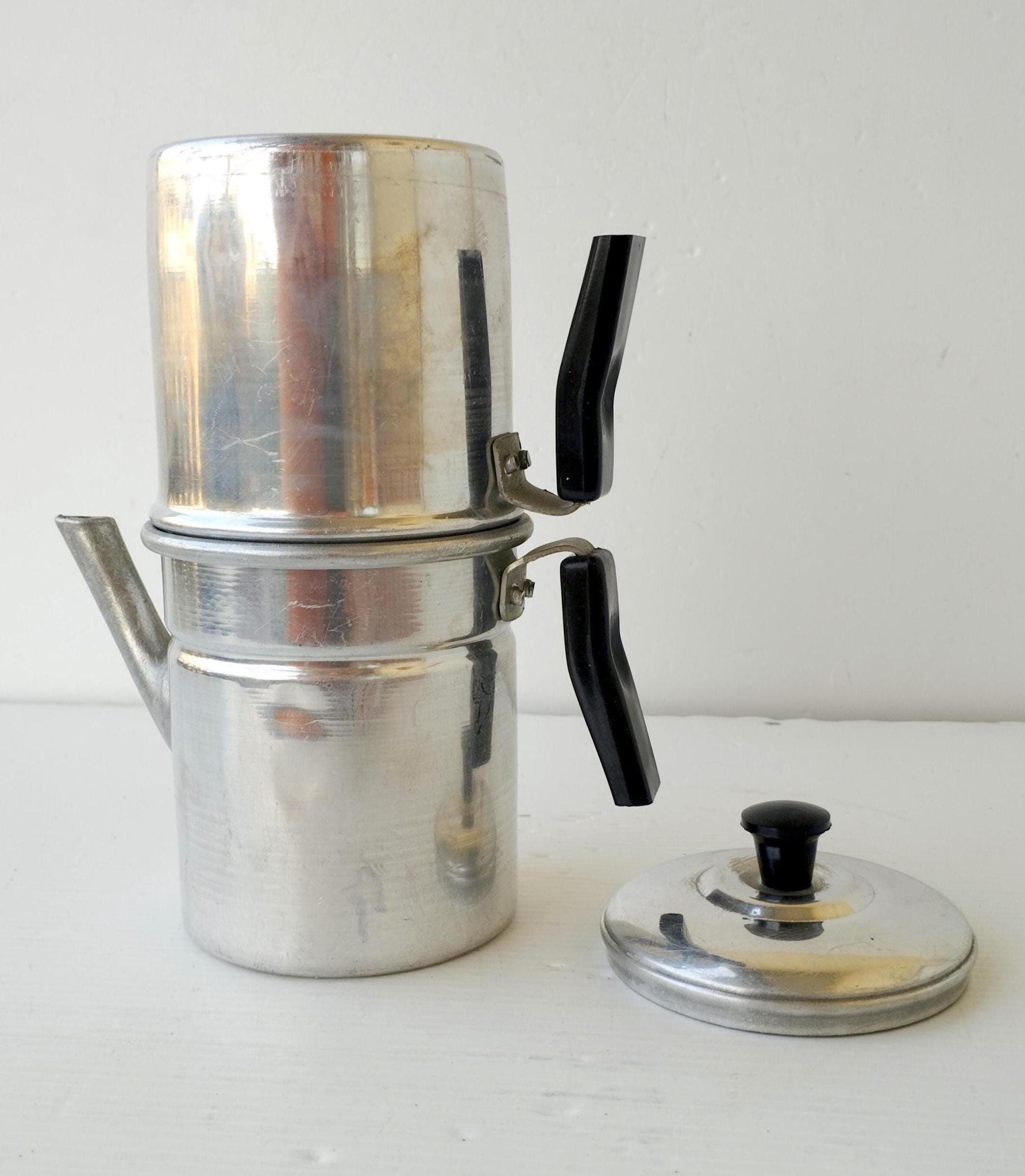 Cafetière Napolitaine Ilsa En Aluminium – Taille 6, Manche Bakélite, Neuve (Italie)
