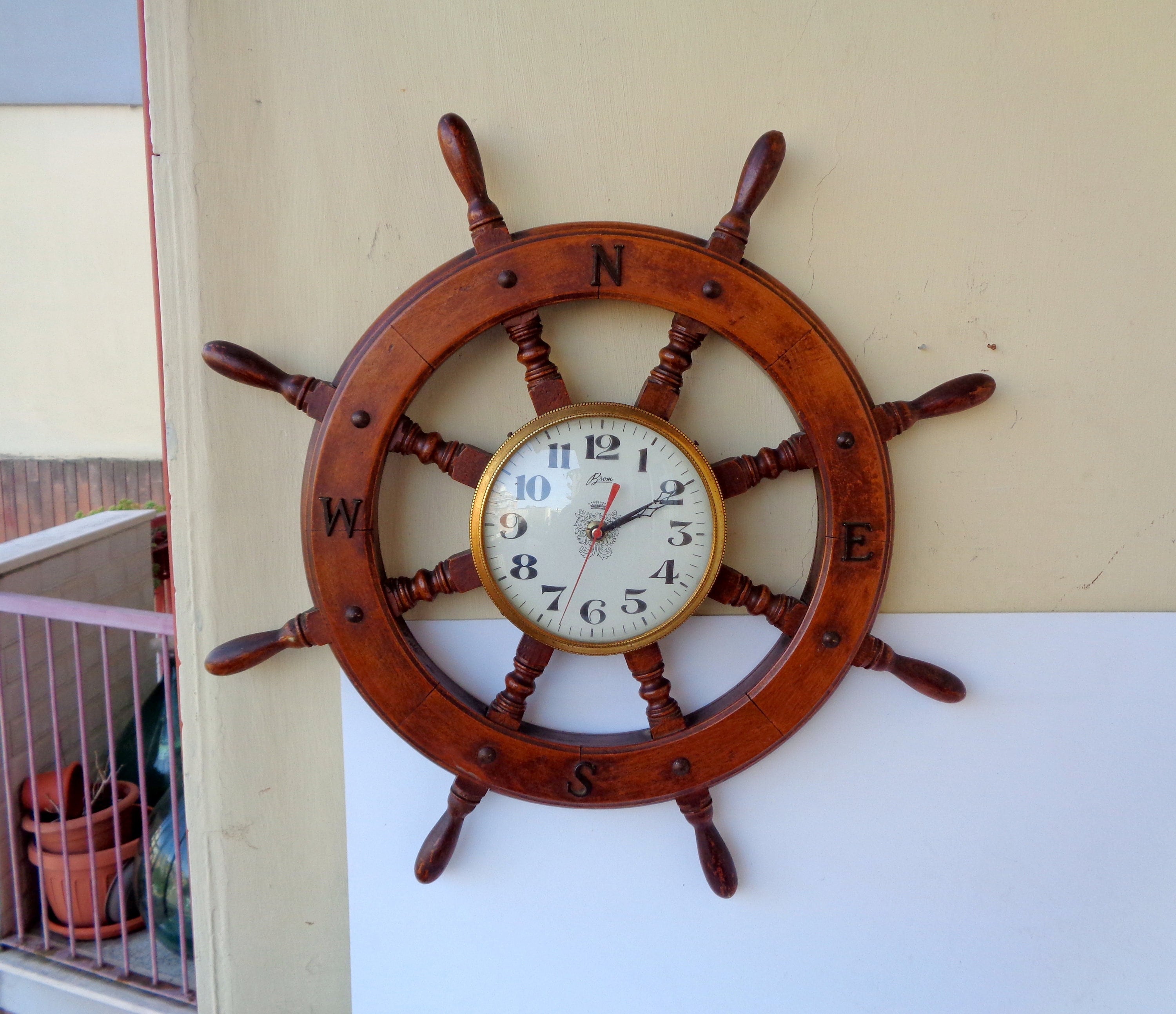 Porthole Ship Wheel Wall Clock Working Condition 18 Inches 