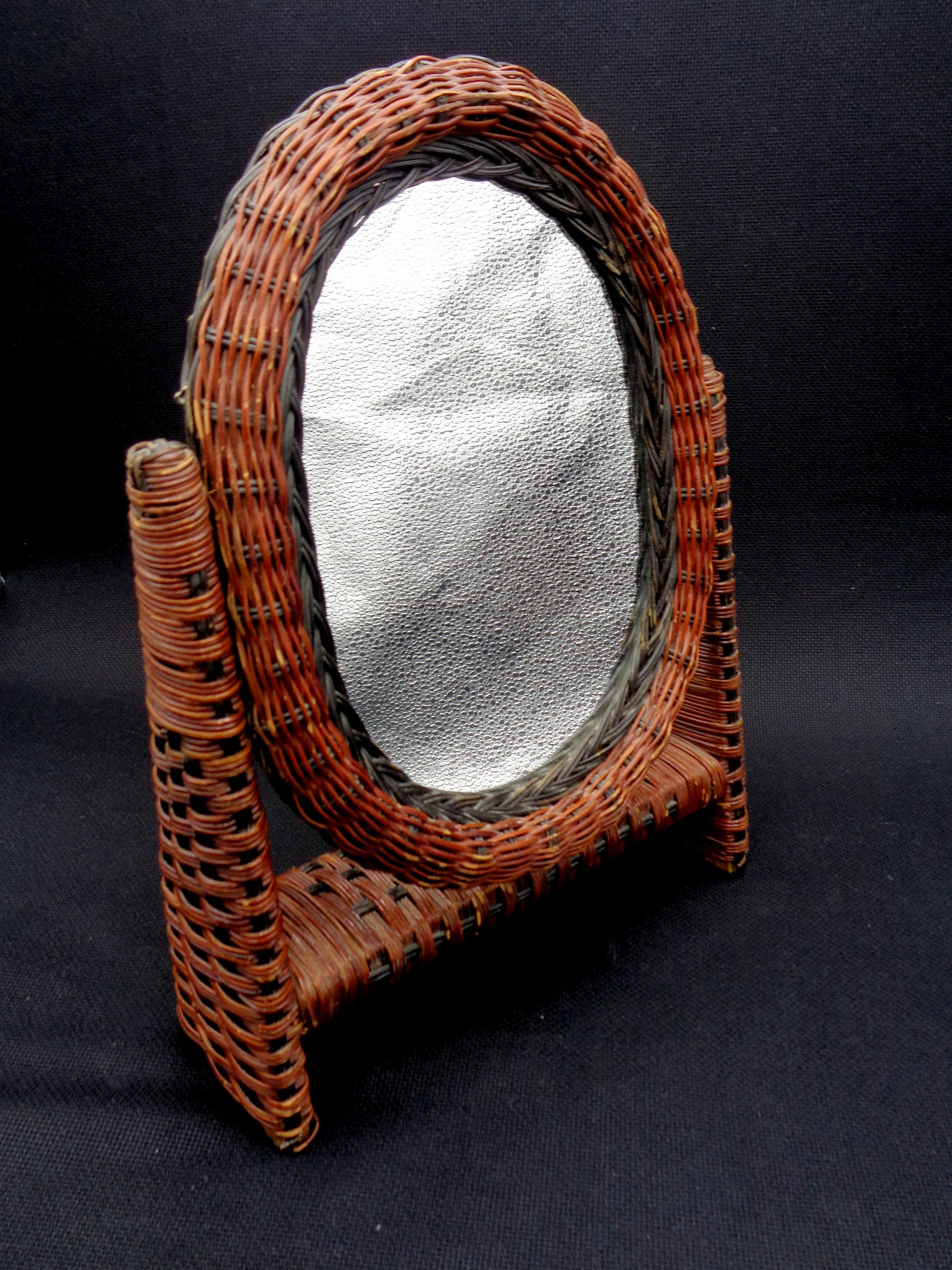 Vintage Italian Desk Stand Mirror in Wicker Frame Rustic Etsy