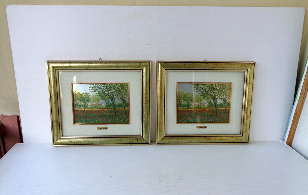 Embossed Landscape 2 Vintage Italy Embossed , landscape Framed in the Beautiful Wooden ...