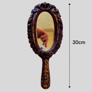 Specchio da viaggio in legno di ulivo, inizio '900