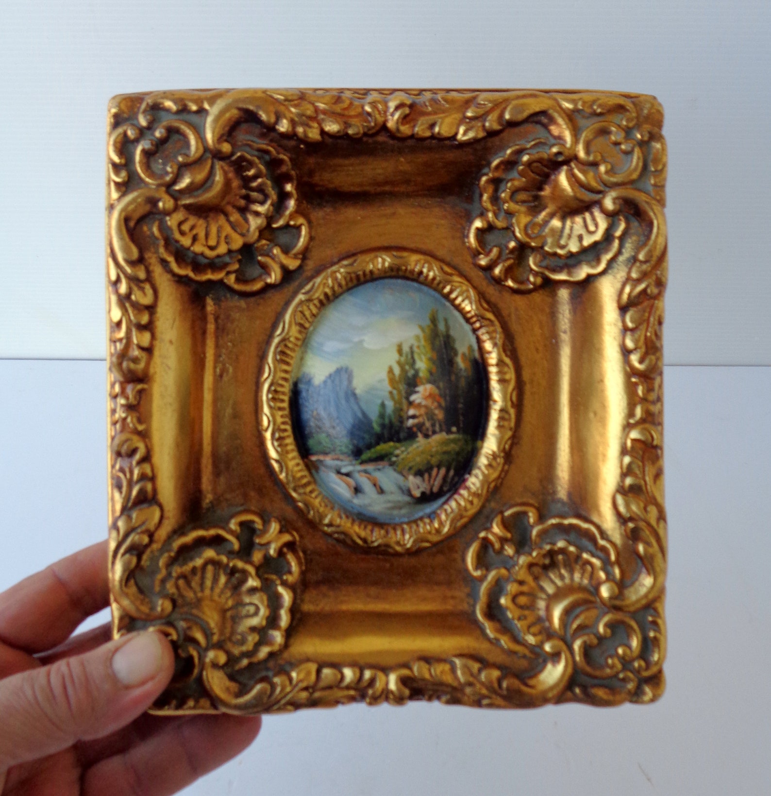Old painting gold leaf frame painted with oil colors with Etsy