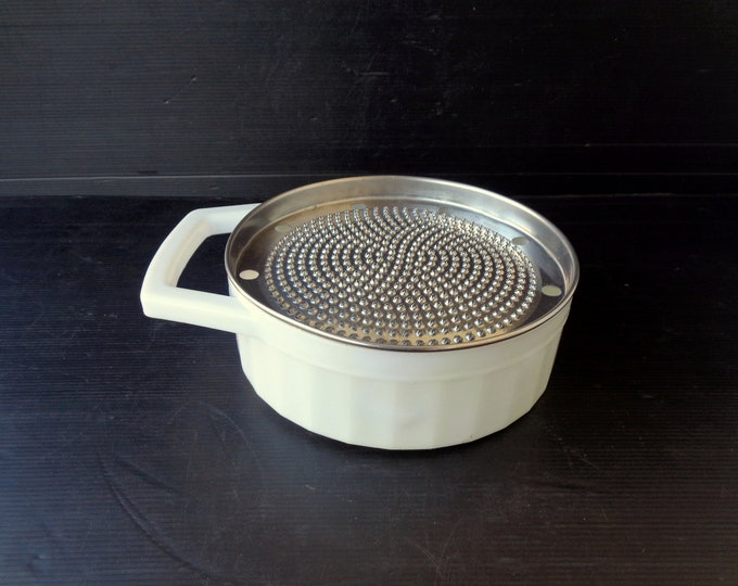 Vintage 1970s Italian Round Steel Cheese Grater Box for Parmesan Cheese