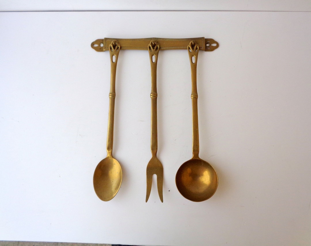 Antique Decor,old Brass,utensils Set, 3 Solid Brass, Wall Hanging ...