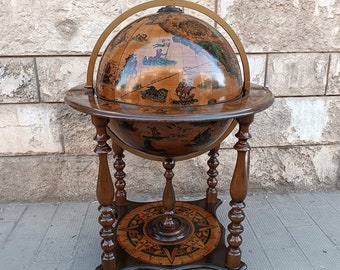 Bar globe en bois exclusif pour boissons et alcool, ameublement de maison et de bureau, fabriqué en Italie, années 1980, hauteur 100 cm, diamètre 70 cm