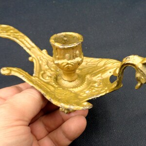 Antica Bugia, in gilded metal, in the shape of a swan, Vintage Italy 40s, length 21cm image 5