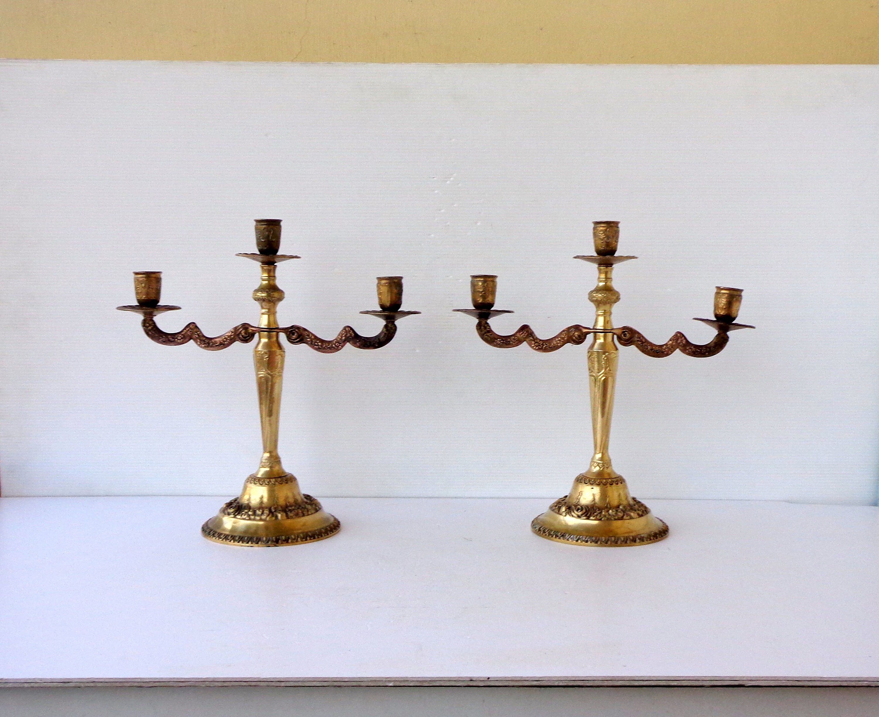Brass Candleholders in Oxidized Brass, Italy, 1940s, Set of 2 for