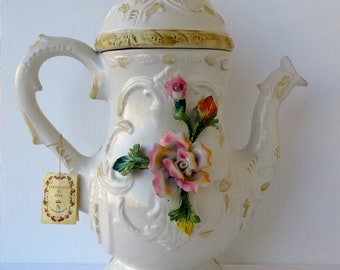 Antigua jarra de cerámica de Capodimonte, hecha a mano, con certificado de autenticidad, Vintage Italia 1940s, como nuevas condiciones, altura 45cm, peso 2.2kg