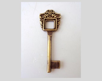 Vintage Italy collectible skeleton  key, ornate, fancy, authentic brass furniture key.  vintage armor furniture cabinet drawer key