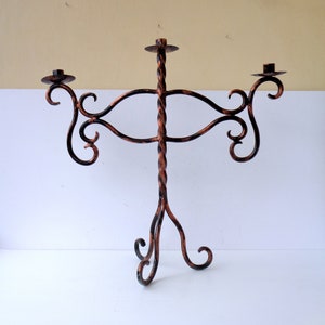 Ground support candle holder in coppered wrought iron, handmade, Vintage Italy, height 58cm, width 60cm, weight 3100gr