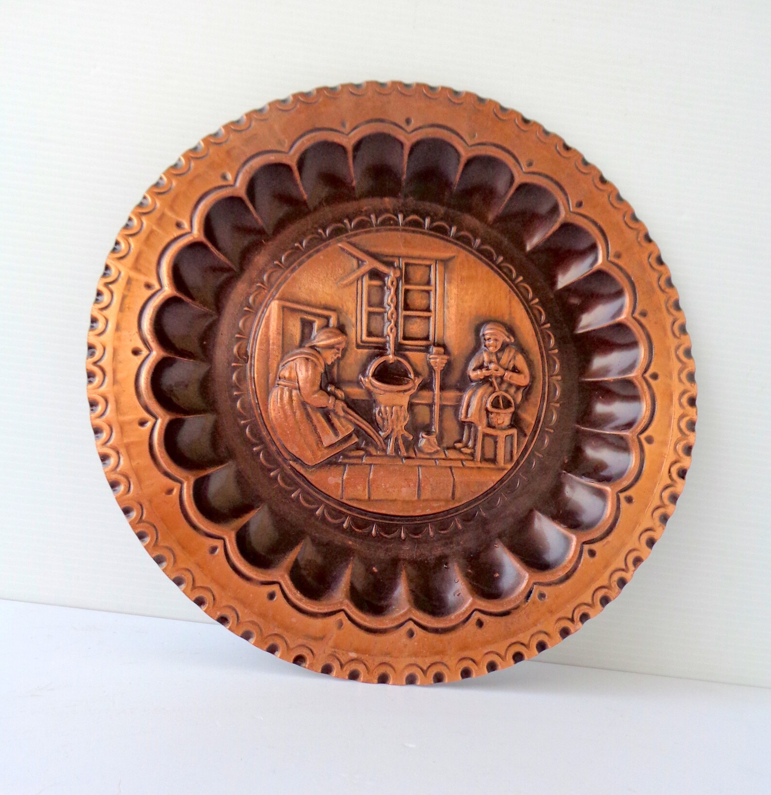 Large Vintage Copper Relief Plate Italy Peasant Design Etsy