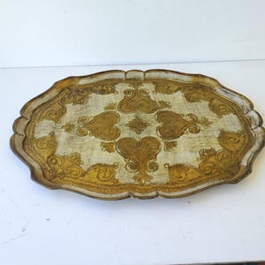 Traditionelle Florentiner Vintage Tablett, typisch Florentiner Italien 80er Jahre, Gold handbemalte Holztablett Antik Italienisch, Haus, Restaurant Dekoration.