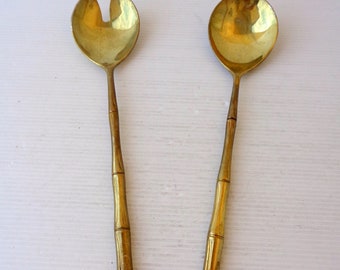 Antique Italy set two salad spoons, in brass,  Serving Spoon, fruit salad serving spoons perfect condition