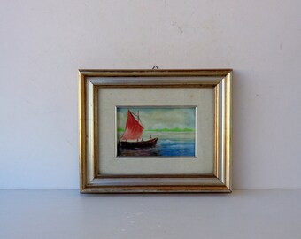 ヴィンテージイタリアのキャンバス油絵、美しい木製フレーム入り