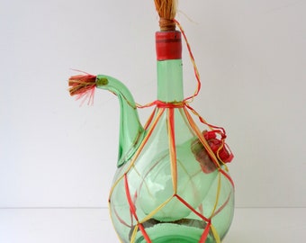 Vintage  Italian Green Glass Wine Decanter Carafe With Ice Chamber Chiller and Stoppers