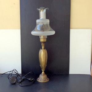 Italian antique brass Table lamp with glass lampshade. Vintage from Italy 60s. height 70cm