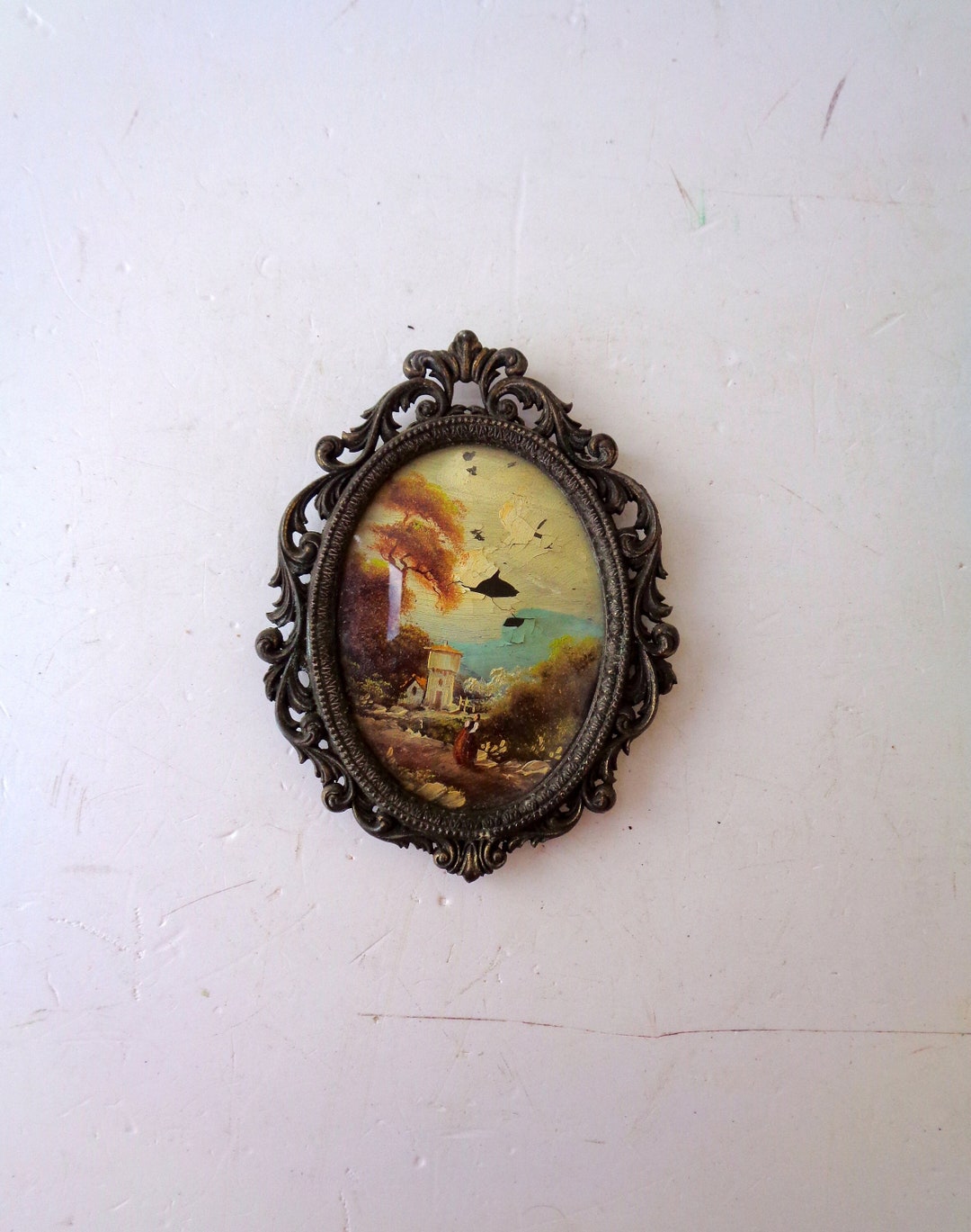 Antique Italian Brass Ornate Frame Oval Classic Vintage Home Etsy