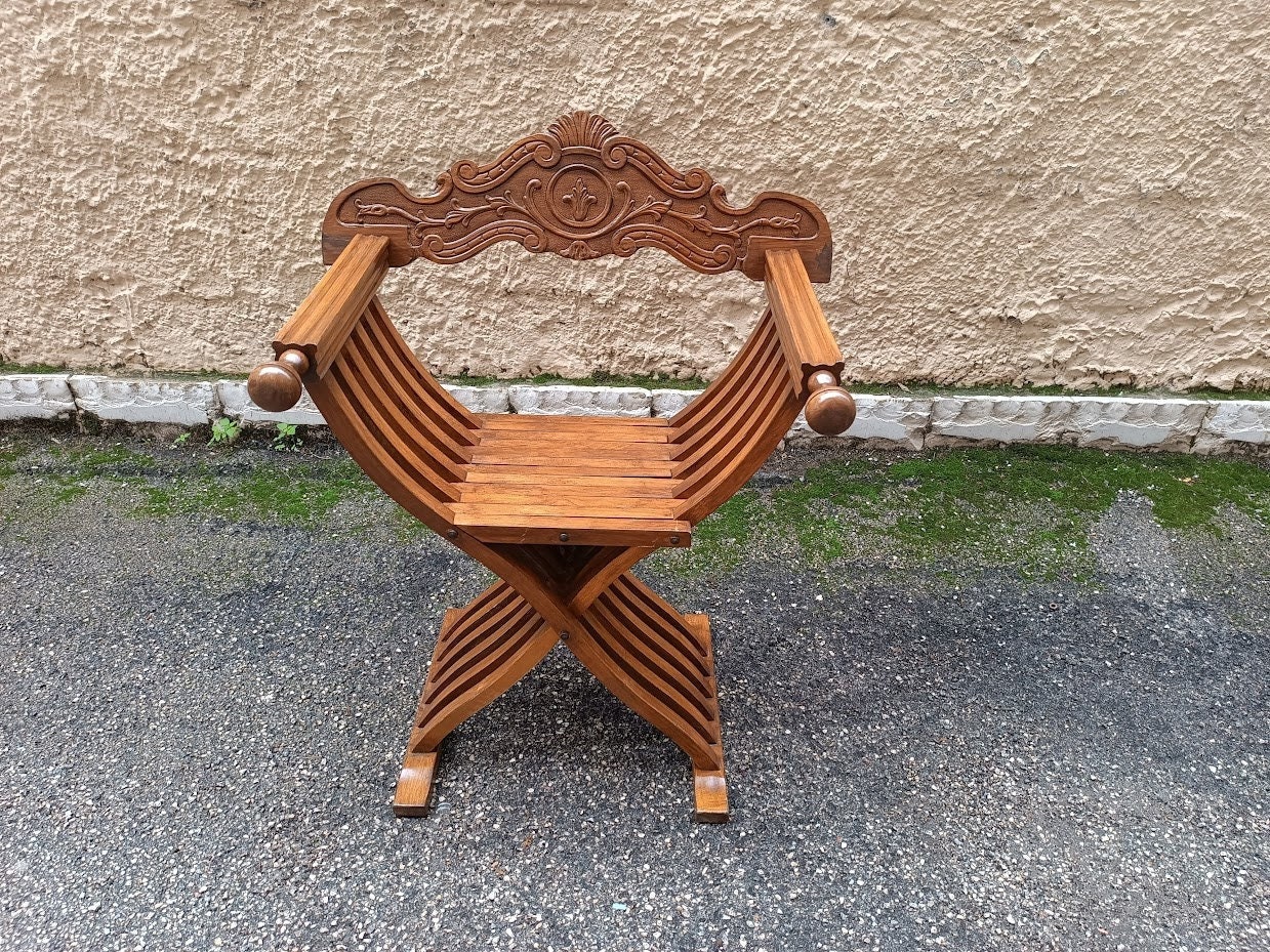 16th Century Savonarola Folding Chair Italian Inlaid Wood Foldable
