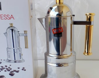 induction 6 cups Kontessa Vev Vigano coffee maker, in 18/10 stainless steel height 25.5cm base diameter 12cm weight 1010grams capacity 500ml