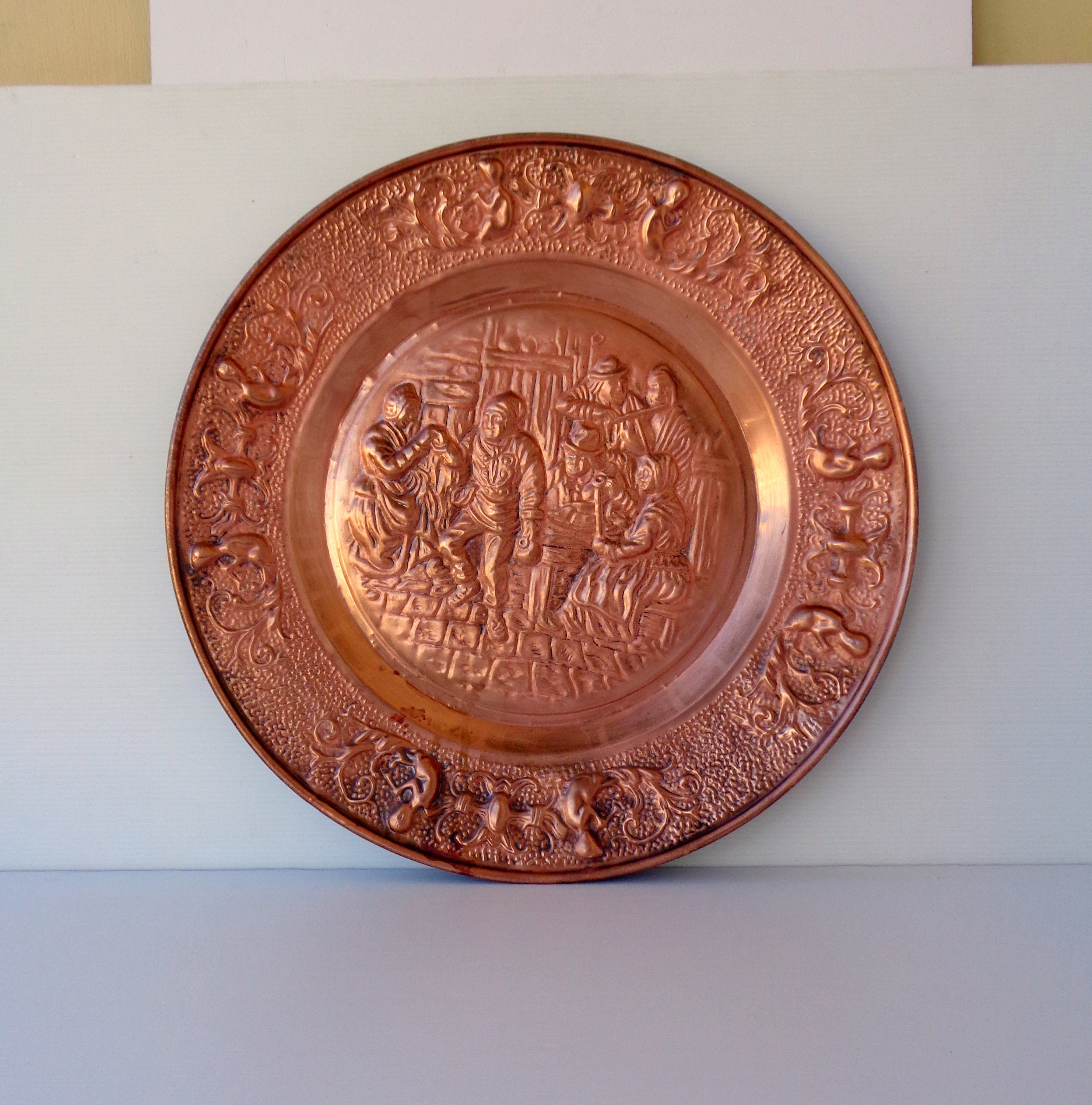 Vintage copper relief plate Italy peasant scene embossed Etsy
