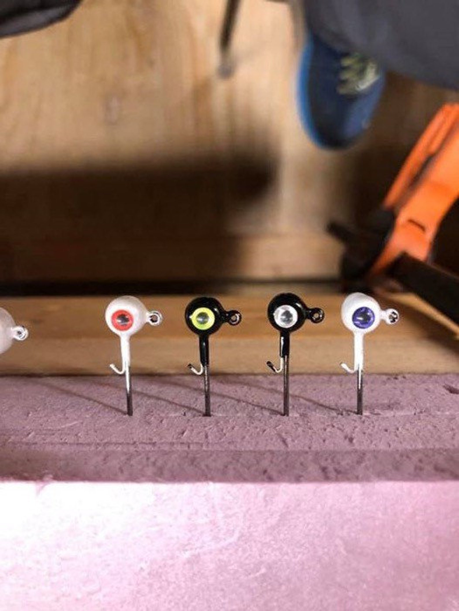 20 crappie jigs with wire keeper sickle hooks and 3D eyes Etsy