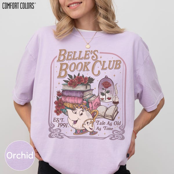 Retro Belle Book Club Comfort Colors Shirt, Tale As Old As Time Belle Princess Book Tee, Beauty and the Beast Book Lover Gift