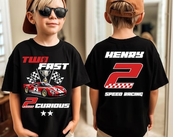 Toddler Race Car Shirt, 2 Fast 2 Curious (Custom Name & Number)