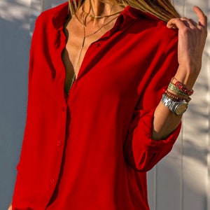 Minimalist Top-Long Sleeved Top-Buttoned Shirt-Designer Women Top-Button Down Shirt-Womens Top-Casual Top-Minimalist Women Blouse-Modern Top