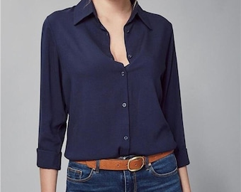 Minimalist Top-Long Sleeved Top-Buttoned Shirt-Designer Women Top-Button Down Shirt-Womens Top-Casual Top-Minimalist Women Blouse-Modern Top