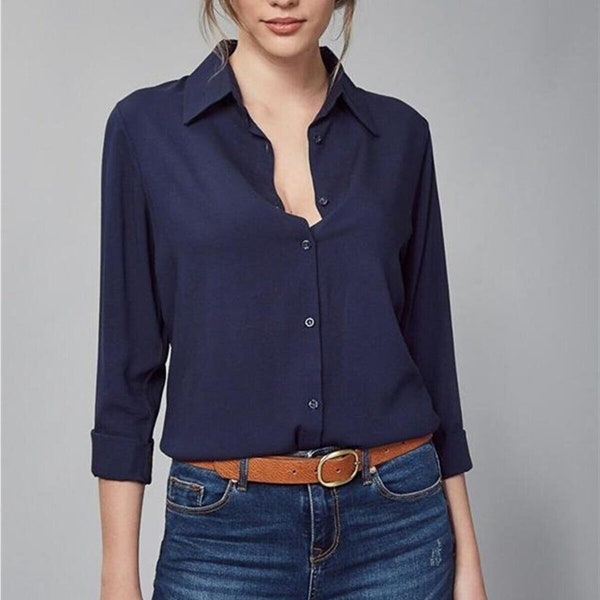 Minimalist Top-Long Sleeved Top-Buttoned Shirt-Designer Women Top-Button Down Shirt-Womens Top-Casual Top-Minimalist Women Blouse-Modern Top