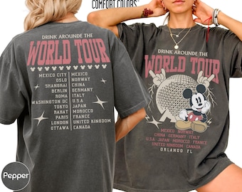 Retro Epcot World Tour Comfort Colors Shirt, Epcot Drink Around the World Two Sided Disney 2026 Group Trip Tee