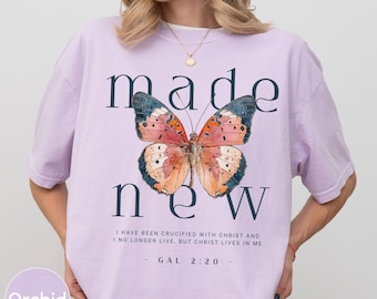 Made New Christian Butterfly Comfort Colors Shirt, Bible Verse Faith Graphic Tee, Jesus Lover Gift for Women, Trendy Religious Apparel